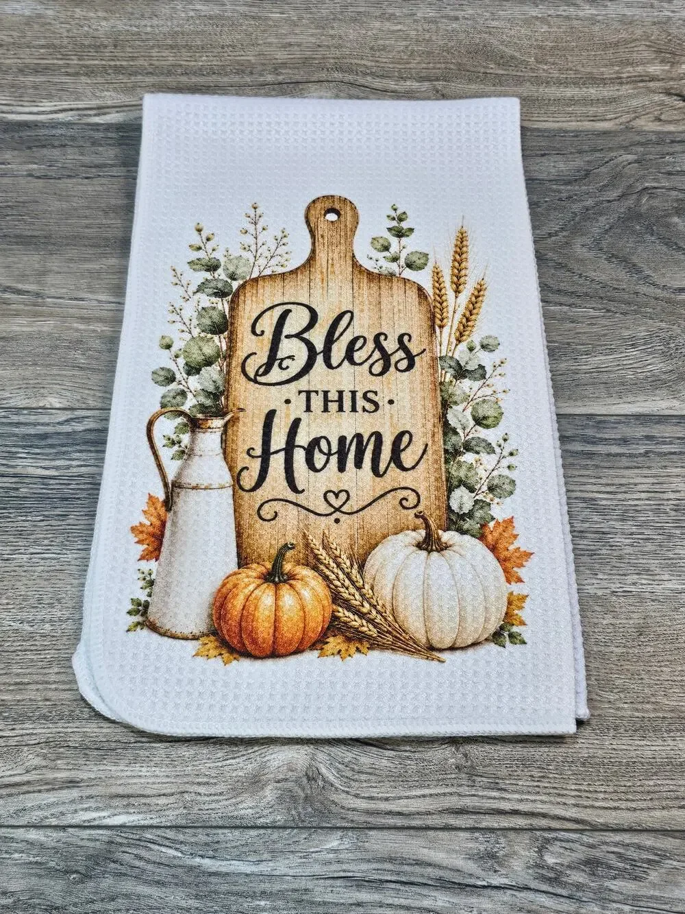 Bless This Home Fall Pumpkin Kitchen Towel Farmhouse Thanksgiving Decor
